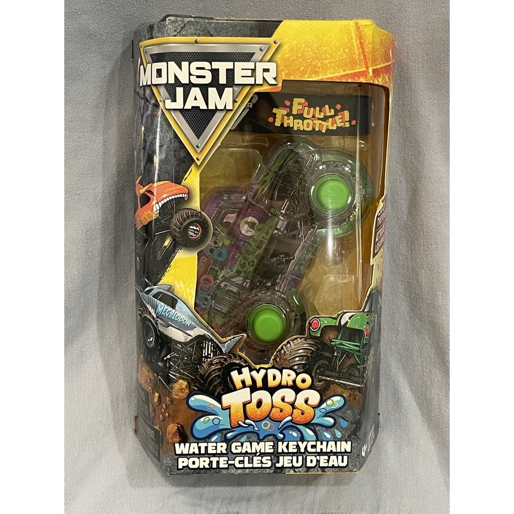 NEW Monster Jam Hydro Toss Water Game Keychain Catch Rings Game - Grave Digger